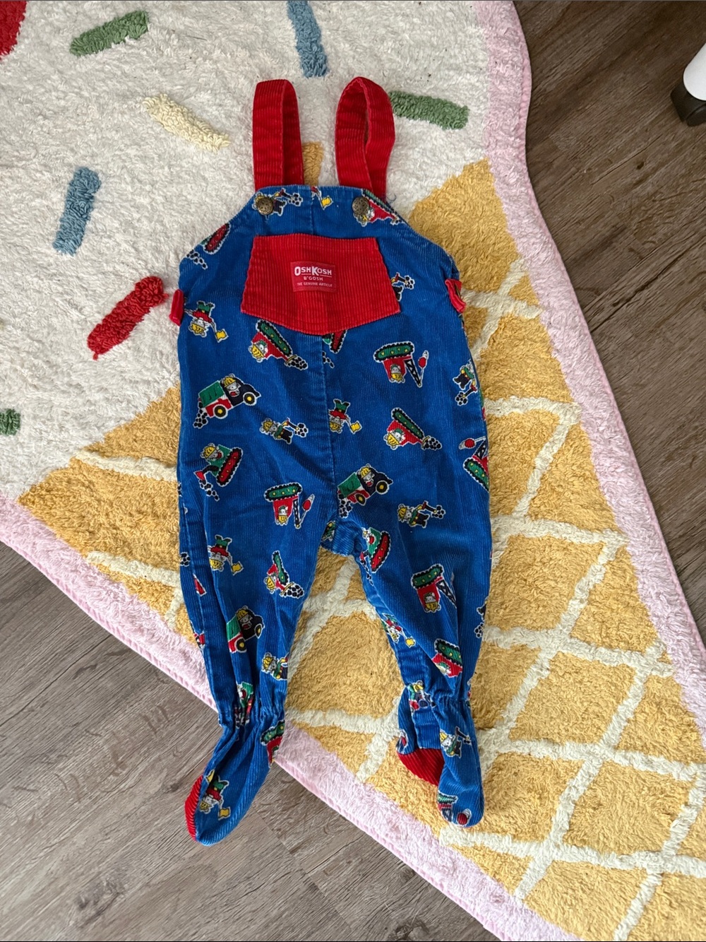 OshKosh B'gosh Blue Corduroy Overalls with Red Accents- Vintage!